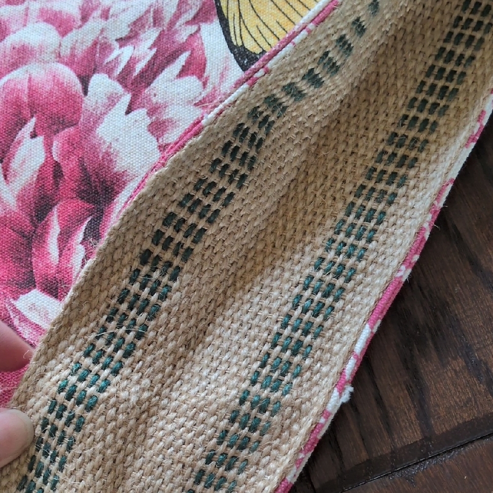 MICHEL DESIGN WORKS I Fabric Floral Butterfly Canvas Tote Bag w/ Burlap Handles - Picture 6 of 14
